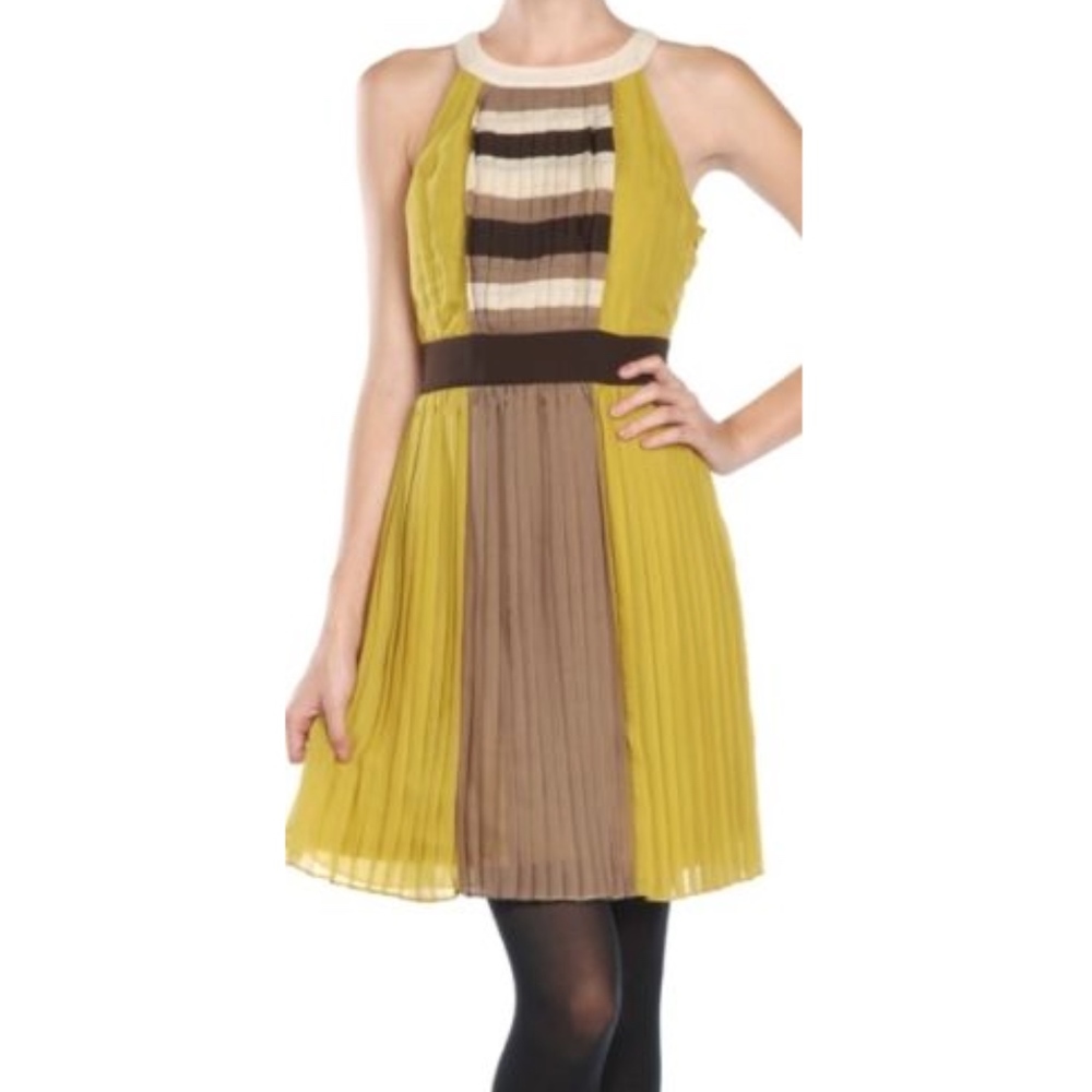 MODCLOTH RYU pleated avocado dress w/ stripes
